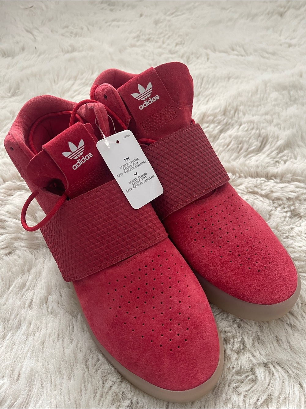 adidas Red Suede High-Top Strap Sneakers